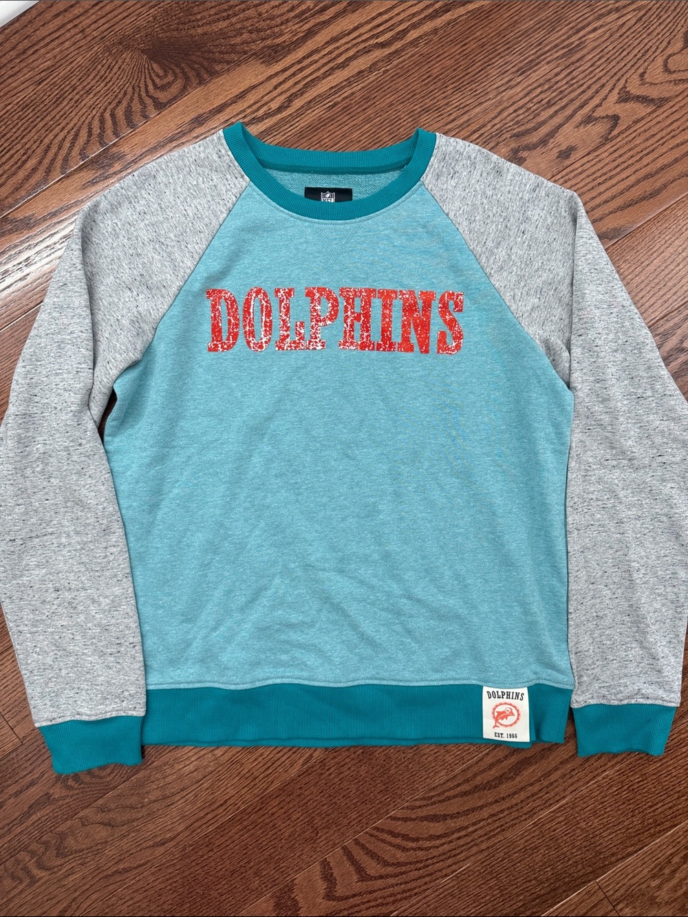 NFL Teal & Gray Dolphins Raglan Pullover Sweatshirt (oversized M)